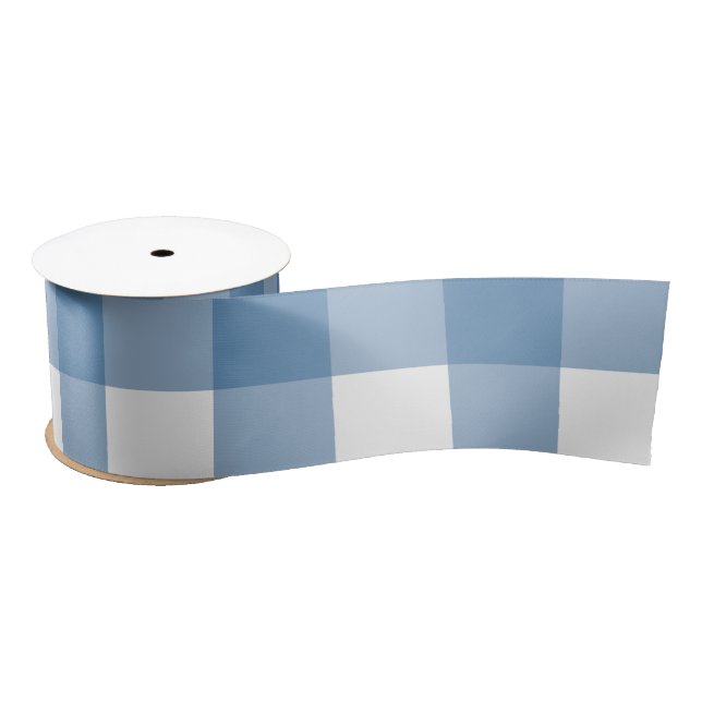 LIGHT BLUE AND WHITE BUFFALO CHECK SATIN RIBBON (Spool)