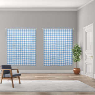 Light Blue and White Buffalo Plaid Pattern Sheer Curtains
