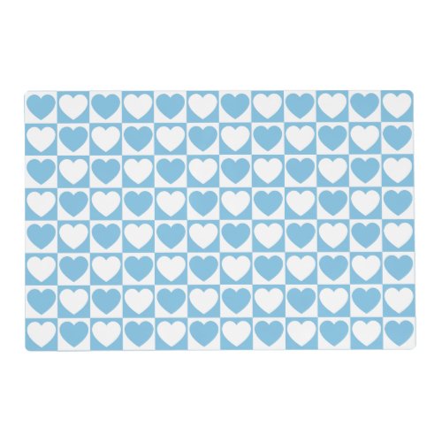 Light Blue and White Checkered Pattern With Hearts Placemat