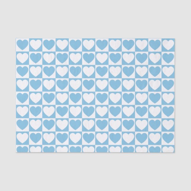 Light Blue and White Checkered Pattern With Hearts Tissue Paper (Front)