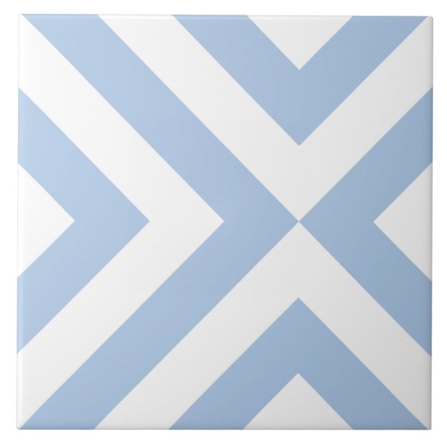 Light Blue and White Chevrons Ceramic Tile (Front)