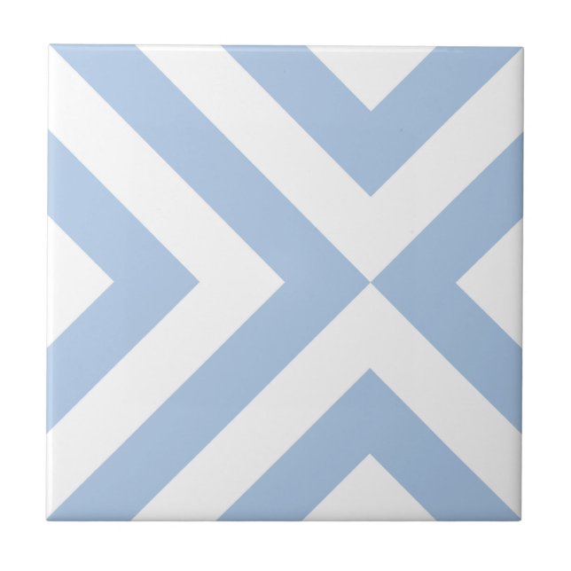 Light Blue and White Chevrons Ceramic Tile (Front)