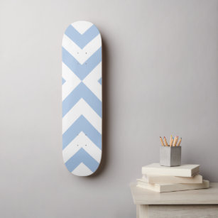 Light Blue and White Chevrons Skateboard Deck