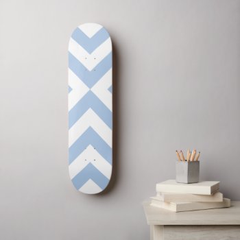 Light Blue And White Chevrons Skateboard Deck by RocklawnArts at Zazzle