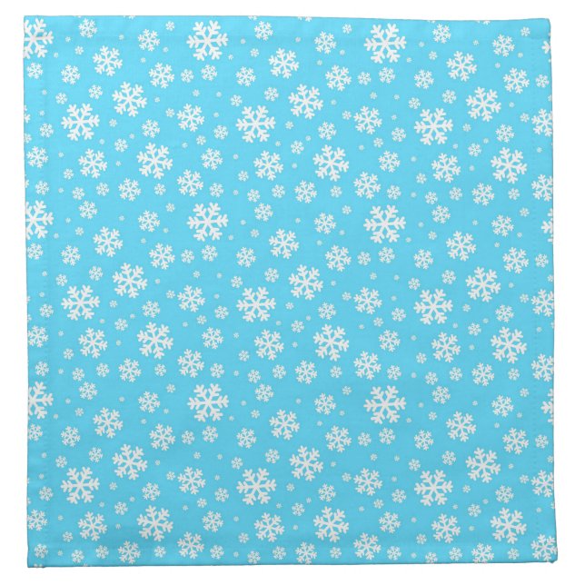 Light Blue and White Christmas Snowflakes Pattern Cloth Napkin (Front)