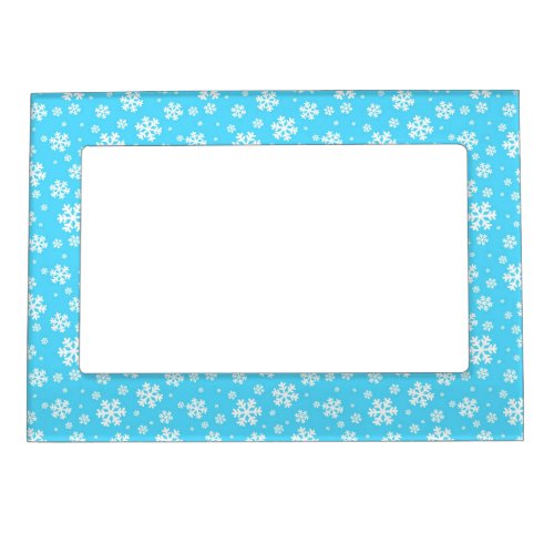 Light Blue and White Christmas Snowflakes Pattern Magnetic Frame