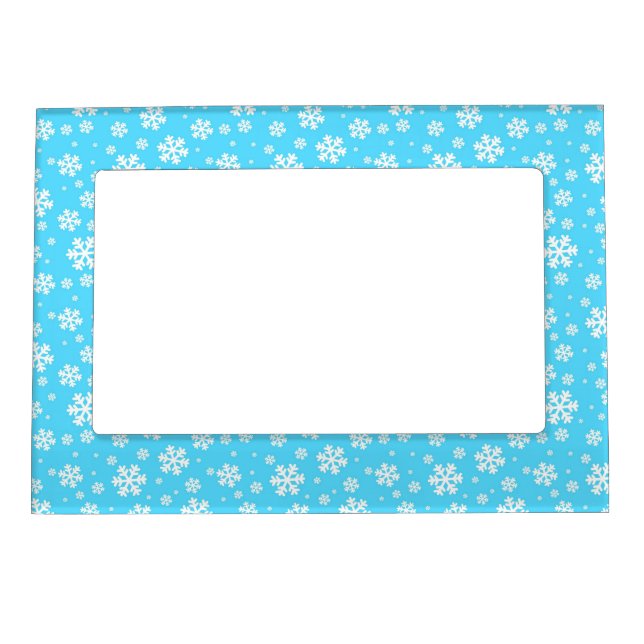 Light Blue and White Christmas Snowflakes Pattern Magnetic Frame (Front)