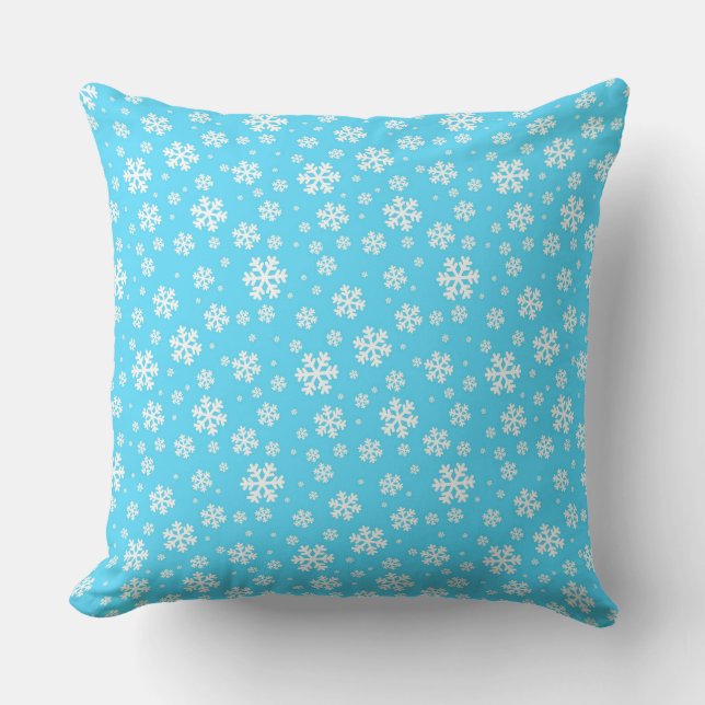 Light Blue and White Christmas Snowflakes Pattern Throw Pillow (Front)