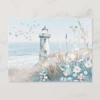 light blue and white coastal landscape postcard