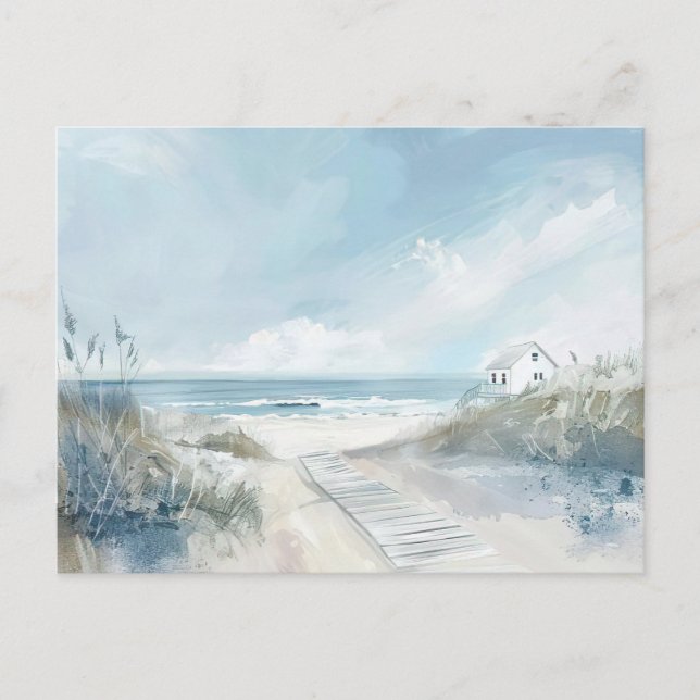 light blue and white coastal landscape postcard (Front)
