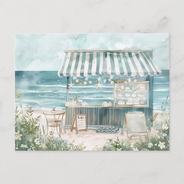 light blue and white coastal landscape postcard (Front)