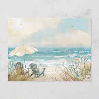 light blue and white coastal landscape postcard