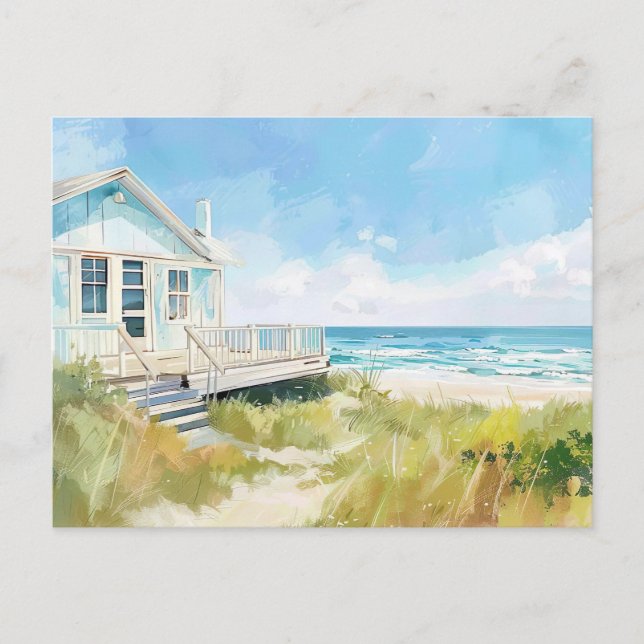 light blue and white coastal landscape postcard (Front)