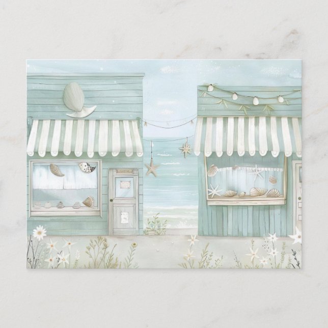 light blue and white coastal landscape postcard (Front)