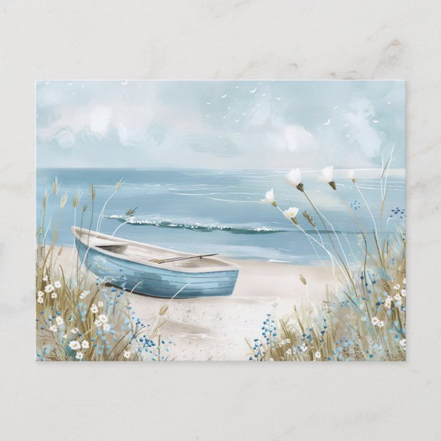 light blue and white coastal landscape postcard (Front)