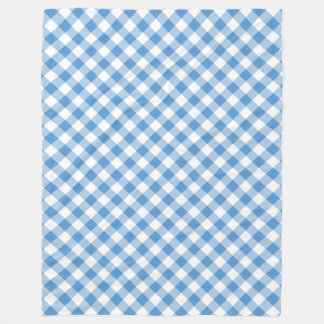 Light Blue and White Diagonal Gingham Plaid Fleece Blanket