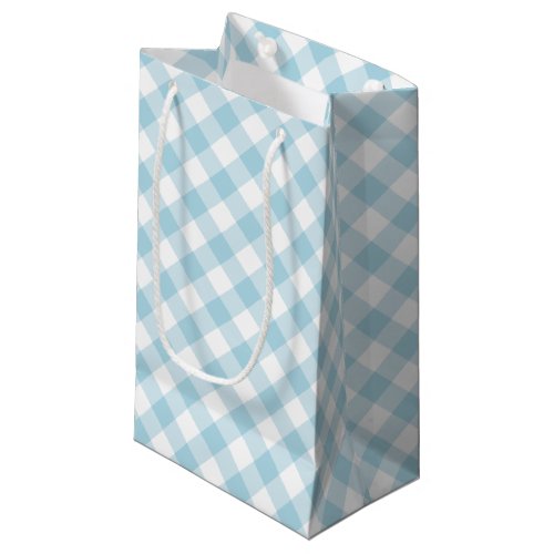 Light Blue and White Diagonal Gingham Small Gift Bag