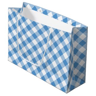 Light Blue and White Diagonal Plaid Gift Bag