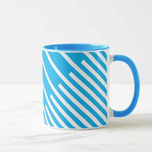 Light blue and white diagonal stripes Mug