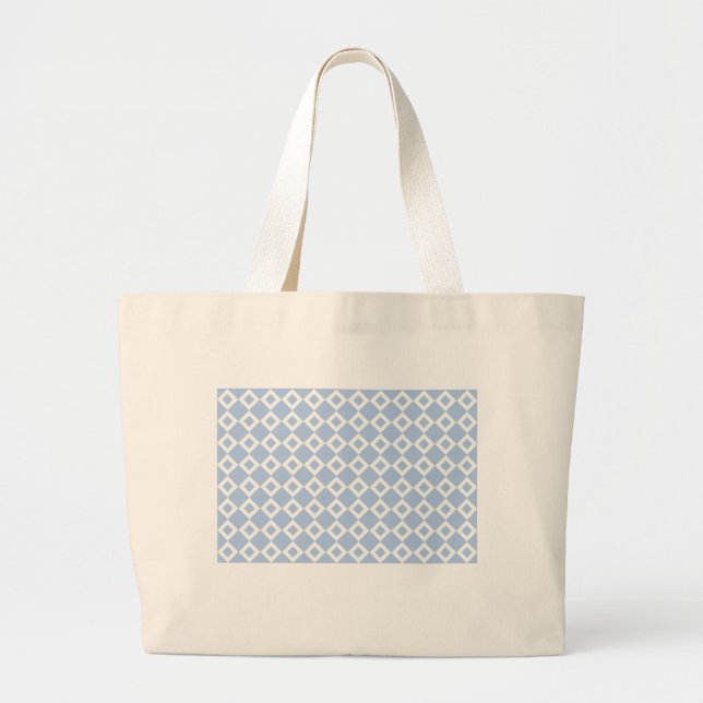 Light Blue and White Diamond Pattern Large Tote Bag (Front)