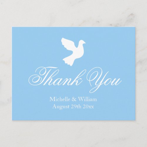 Light blue and white dove wedding thank you cards