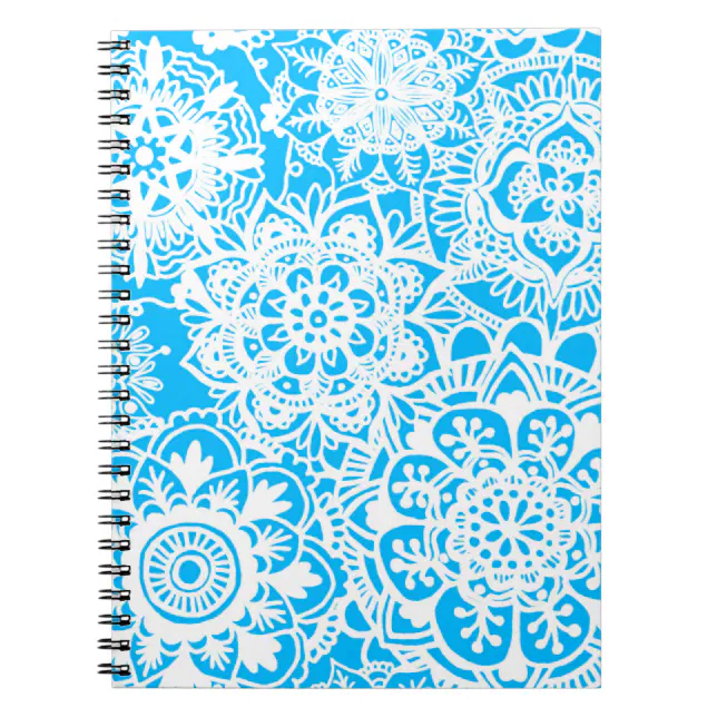 Light Blue and White Floral Mandala Pattern Notebook | Zazzle