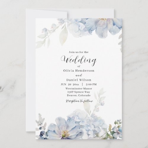 Light Blue and White Floral Wedding Invitation