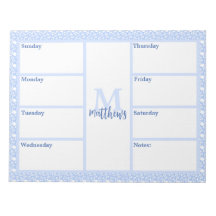 Light Blue and White Floral Weekly Planner Notepad