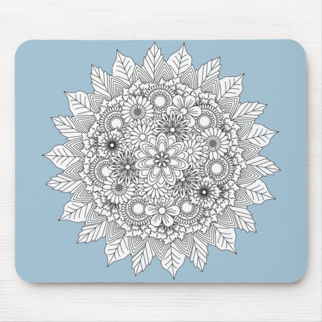 Light Blue and White Flower Coloring  Mouse Pad (Front)