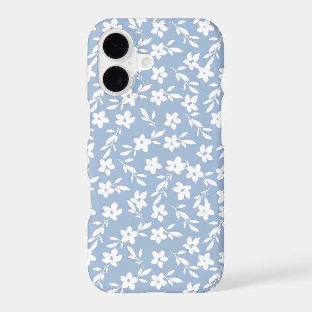 Light Blue and White Flower Silhouettes iPhone Case (Back)
