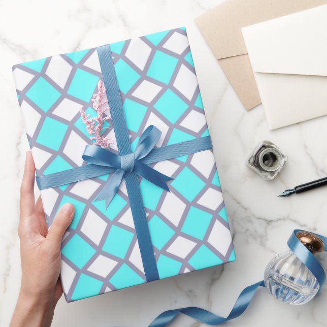 Light Blue and White Geometric Pattern Wrapping Paper (Gifting)