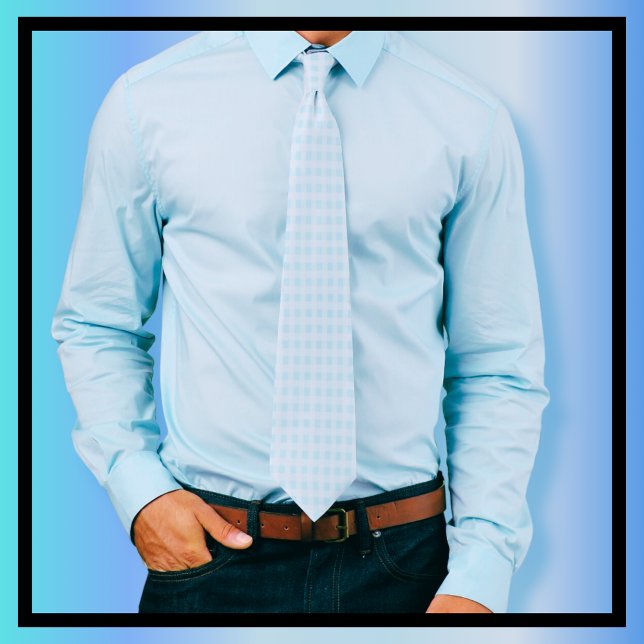 Light Blue and White Gingham Check Neck Tie (Creator Uploaded)