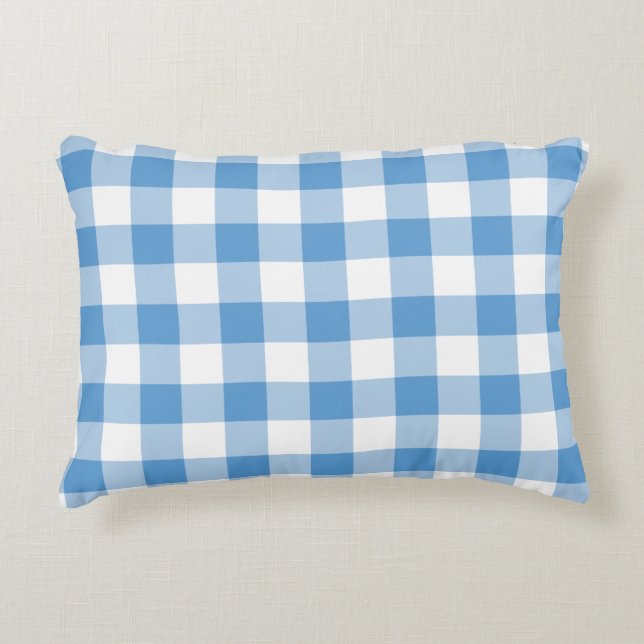 Light Blue and White Gingham Pattern Accent Pillow (Front)