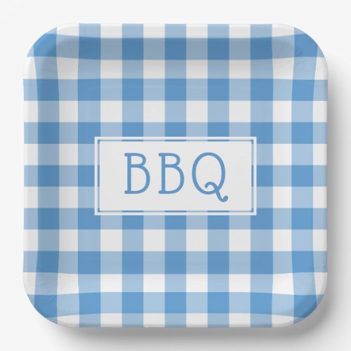 Light Blue and White Gingham Pattern BBQ Party Paper Plates