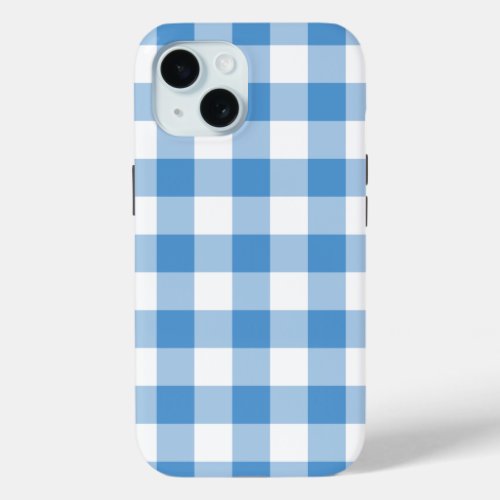 Light Blue and White Gingham Pattern iPhone 15 Case