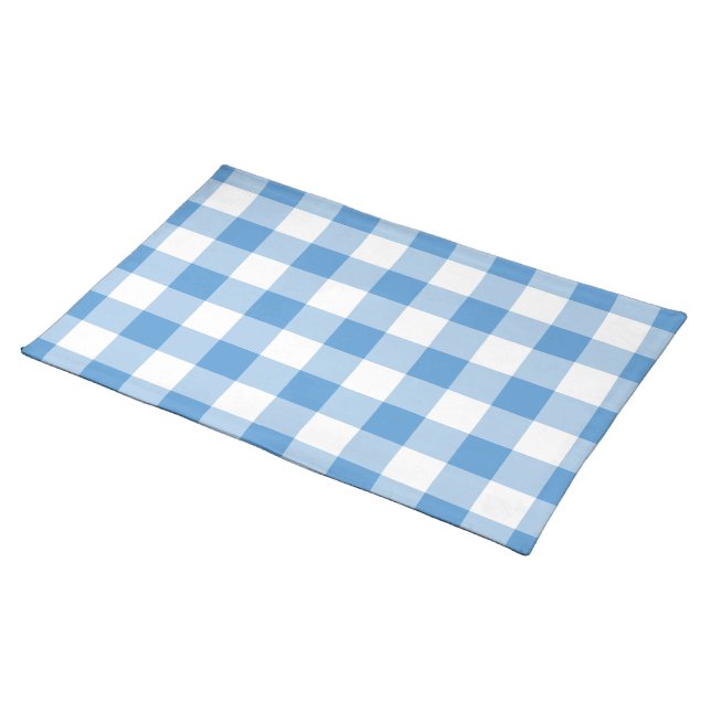 Light Blue and White Gingham Pattern Cloth Placemat (On Table)