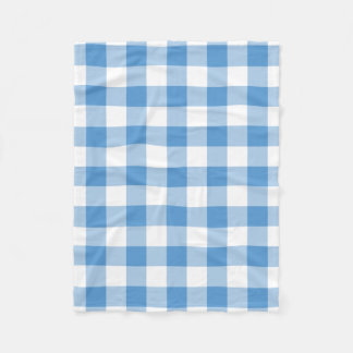 Light Blue and White Gingham Pattern Fleece Blanket