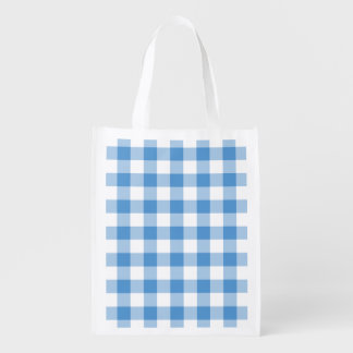 Light Blue and White Gingham Pattern Grocery Bag