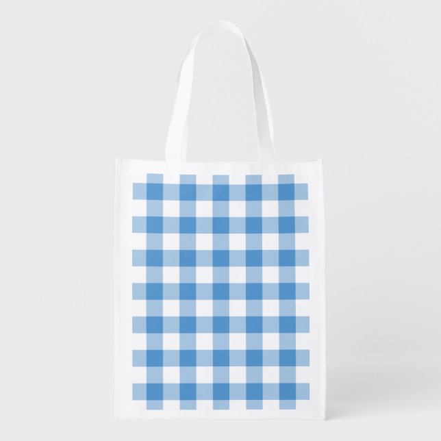 Light Blue and White Gingham Pattern Grocery Bag (Front)