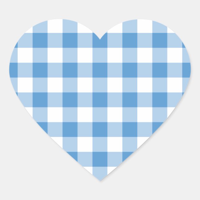 Light Blue and White Gingham Pattern Heart Sticker (Front)