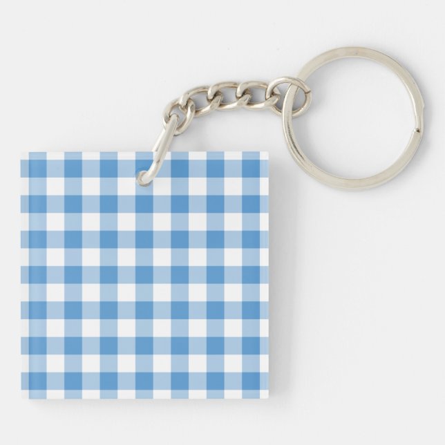 Light Blue and White Gingham Pattern Keychain (Back)