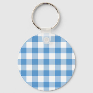 Light Blue and White Gingham Pattern Keychain
