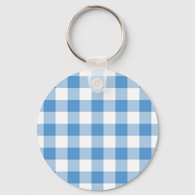 Light Blue and White Gingham Pattern Keychain (Front)