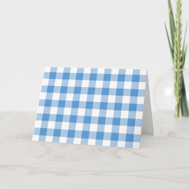 Light Blue and White Gingham Pattern Letterpress Thank You Card (Front)