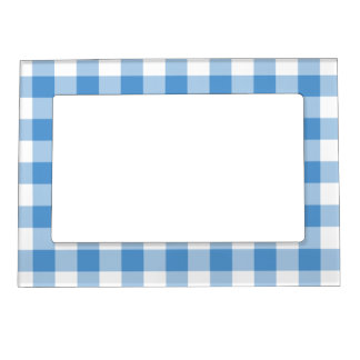 Light Blue and White Gingham Pattern Magnetic Picture Frame