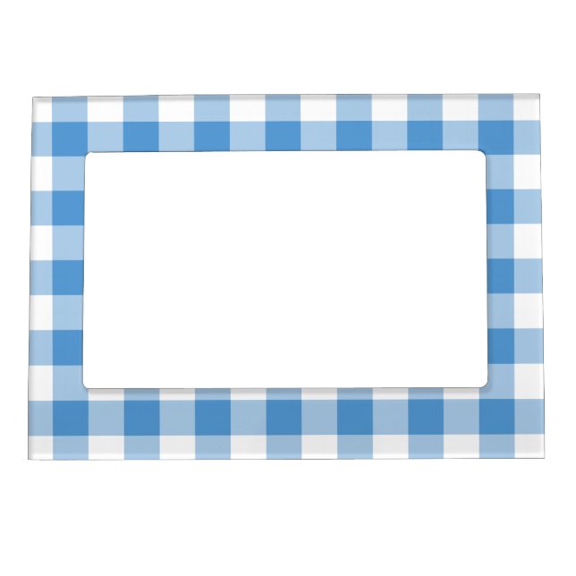 Light Blue and White Gingham Pattern Magnetic Picture Frame (Front)