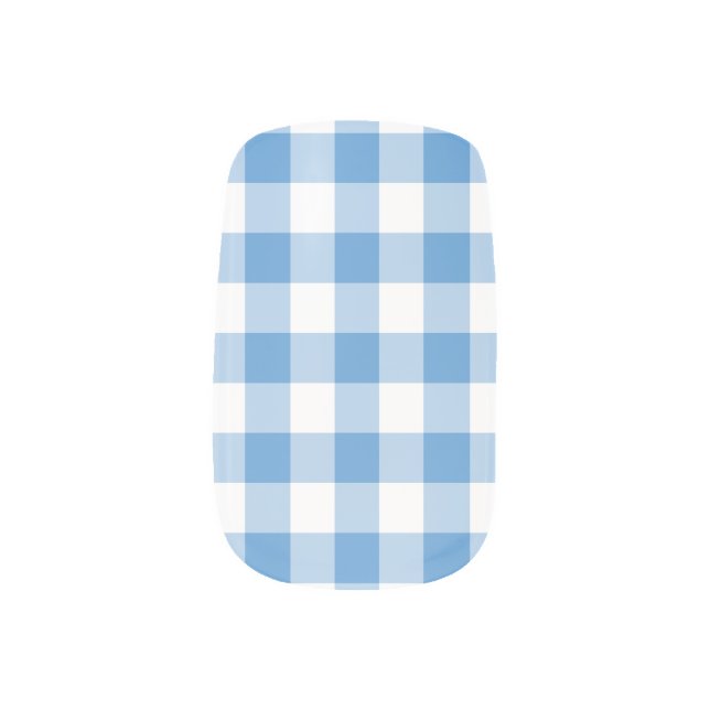 Light Blue and White Gingham Pattern Minx Nail Art (Left Thumb)