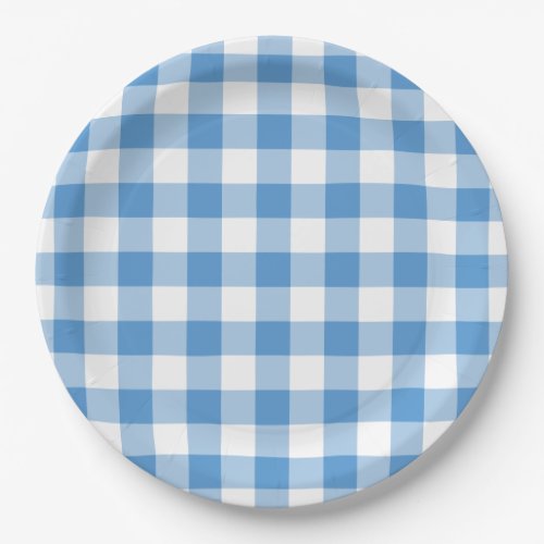 Light Blue and White Gingham Pattern Paper Plates
