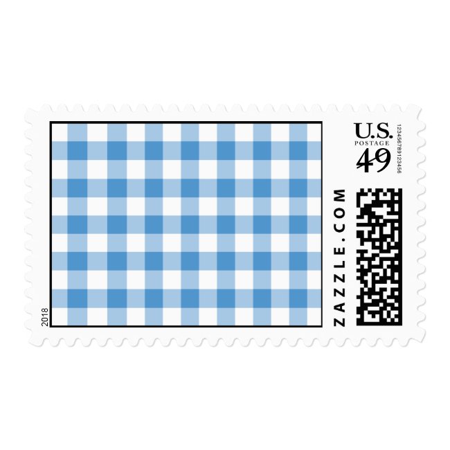 Light Blue and White Gingham Pattern Postage