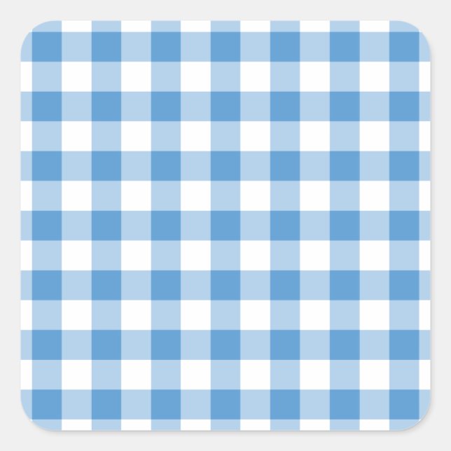 Light Blue and White Gingham Pattern Square Sticker (Front)